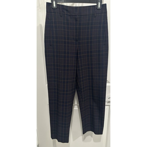Aritzia Pants - Aritzia Wilfred Navy Blue Plaid Pattern High Waisted Crop Trousers Pants Size 4